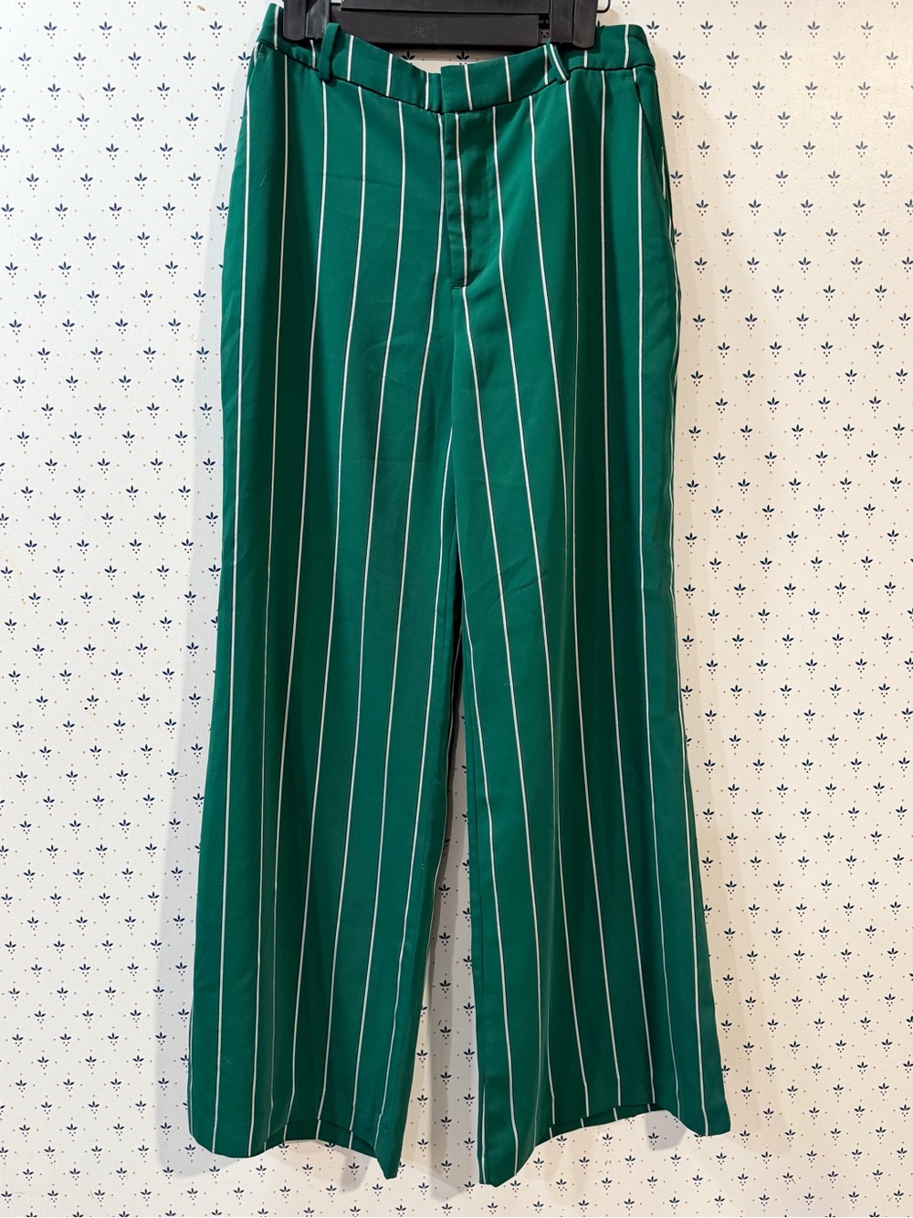 H&M Emerald Green Pinstripe Wide Leg Trousers - Size 8